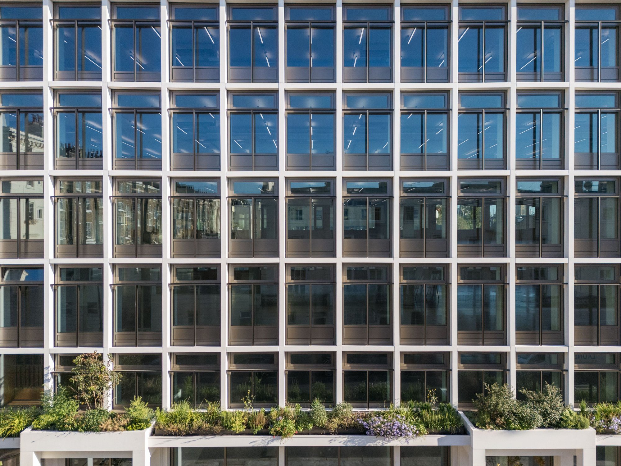 large office building with linear lighting