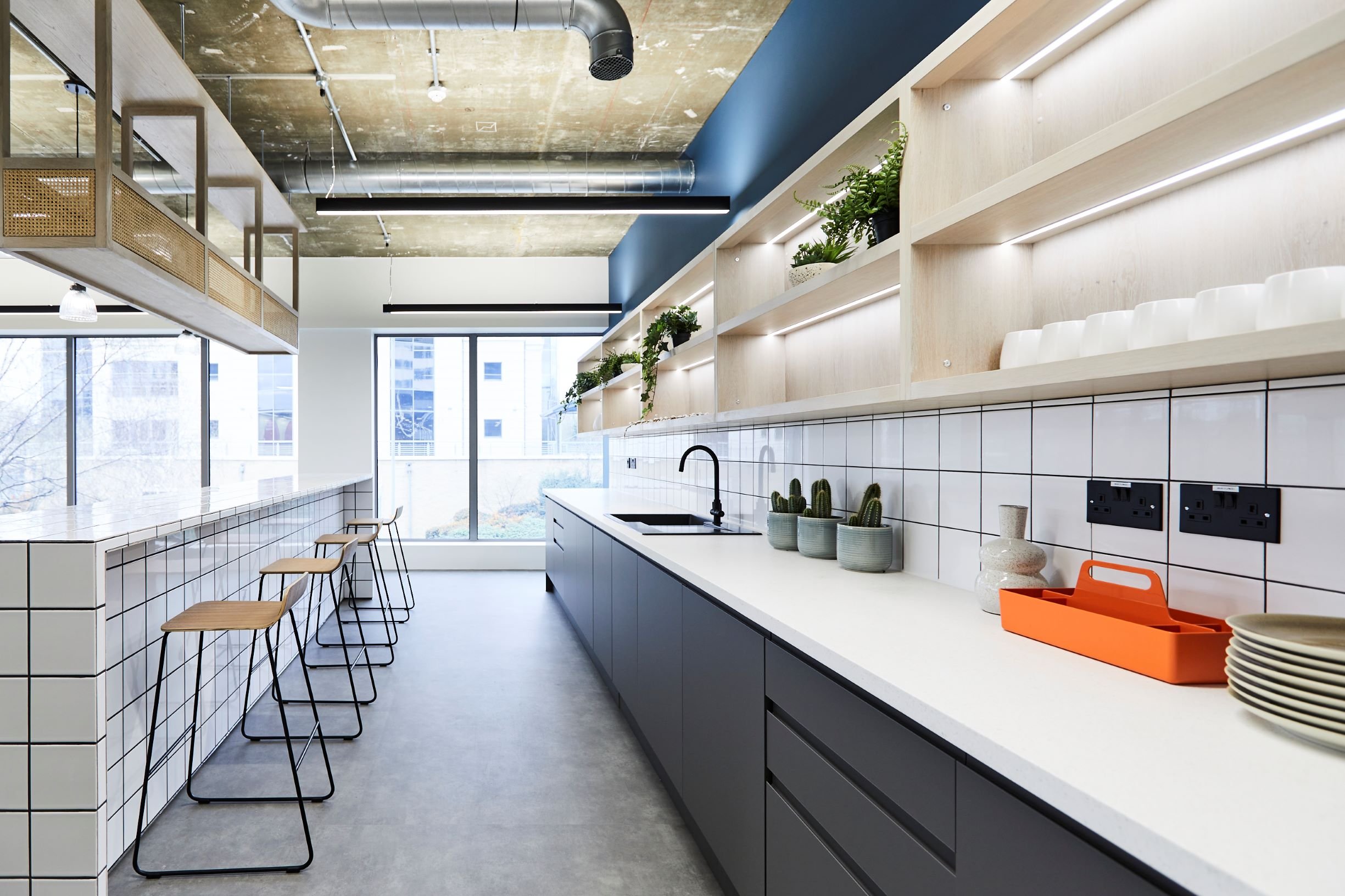Contemporary lighting design for shared workspaces and kitchens