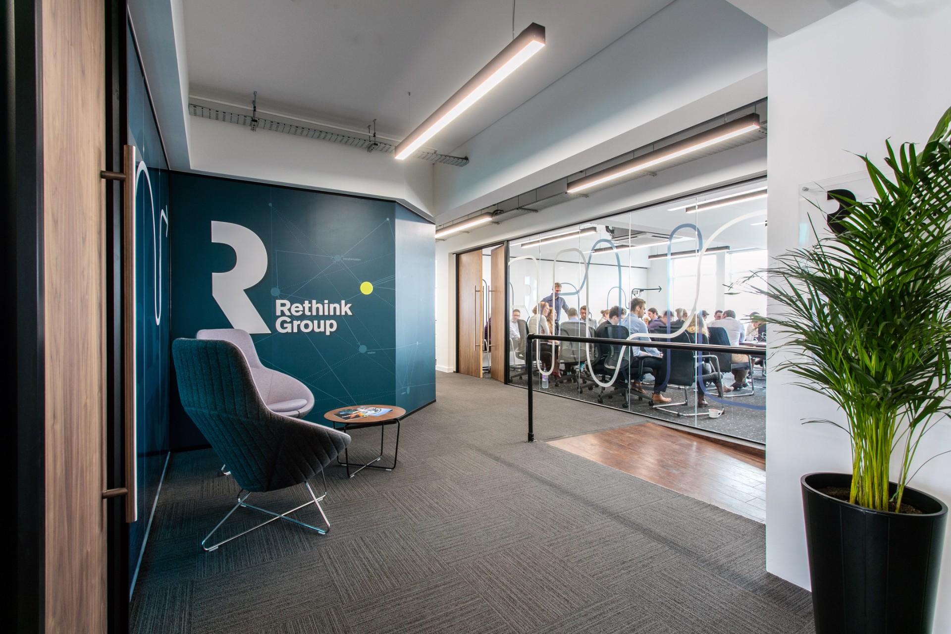 Slim linear office lighting at Vintry Building, Bristol