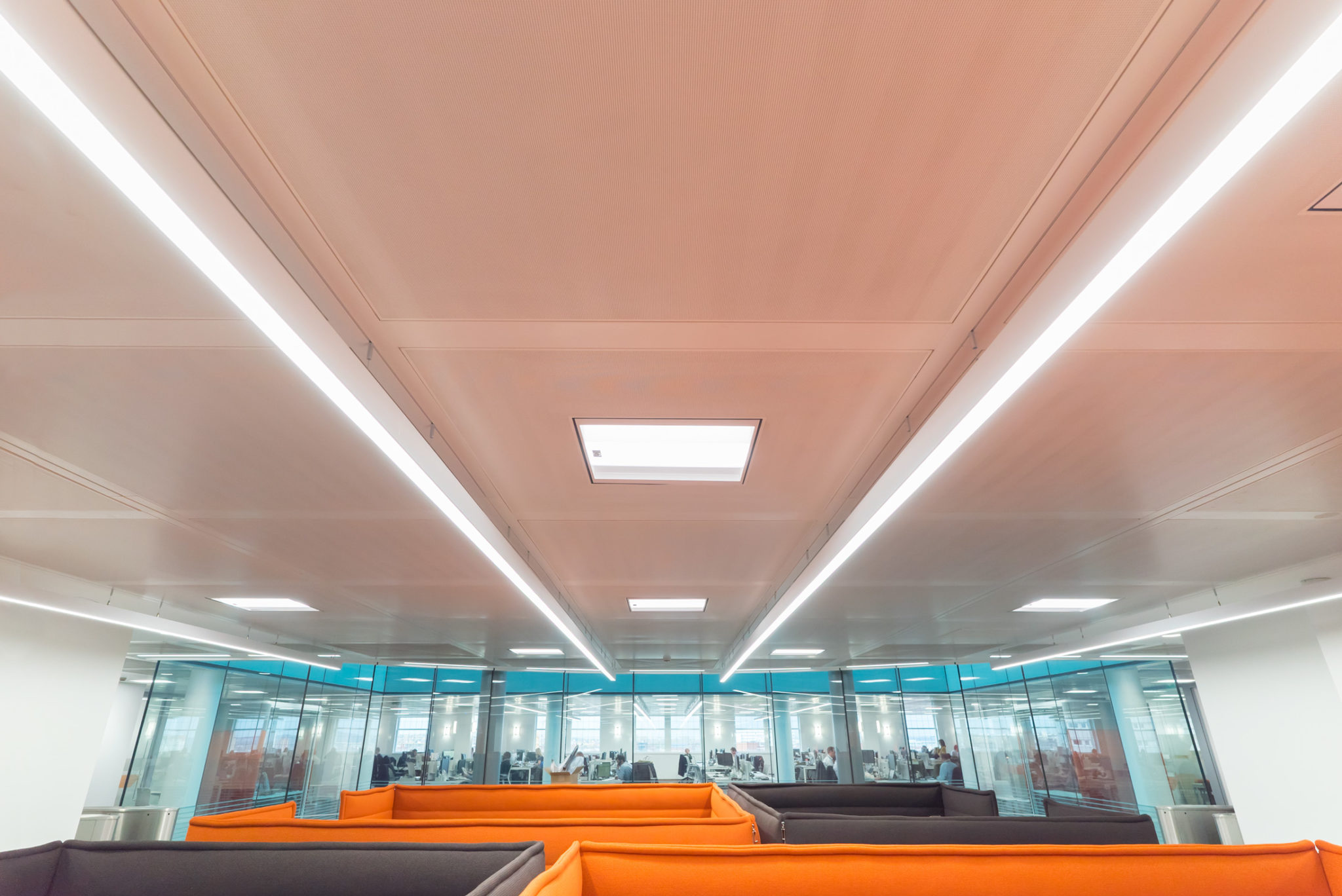 Custom lighting for suspended ceilings at Baskerville House, Birmingham.