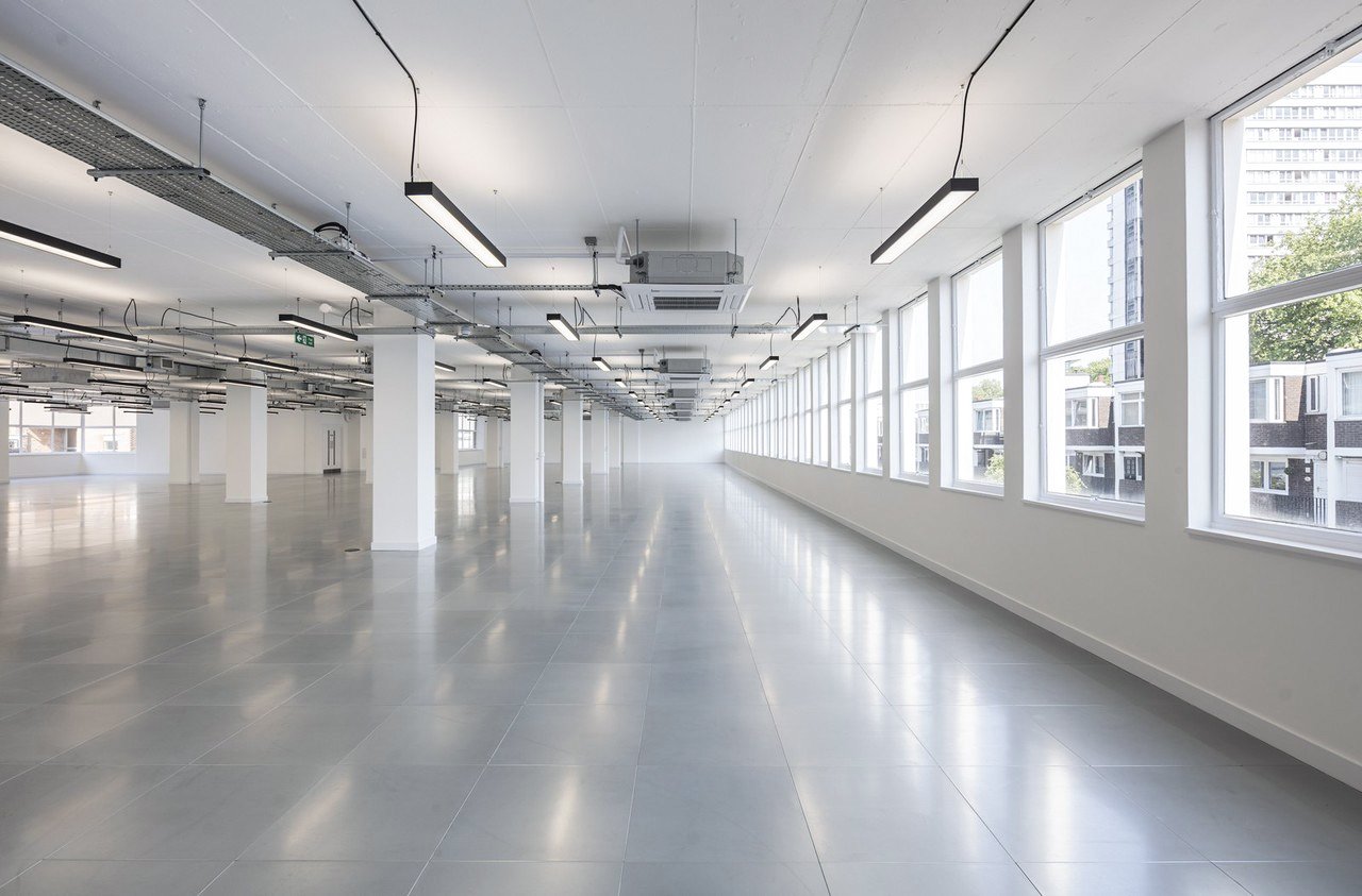 Office lighting for a contemporary CAT A fitout at Discovery House, London.