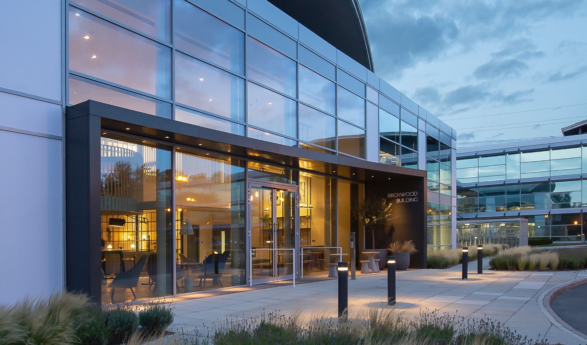 Office lighting for a stylish CAT A fitout at Birchwood Building, Surrey.