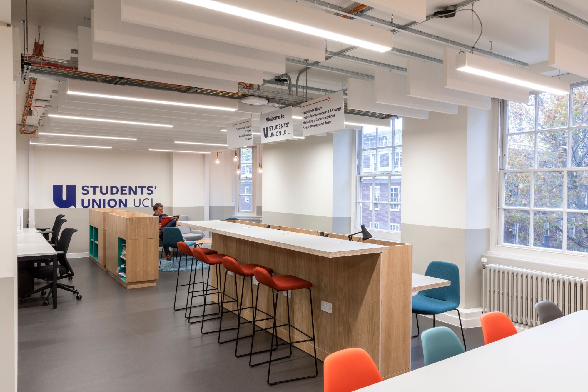 Track lighting for an education space CAT B fitout at UCL, 25 Gordon Street, London.