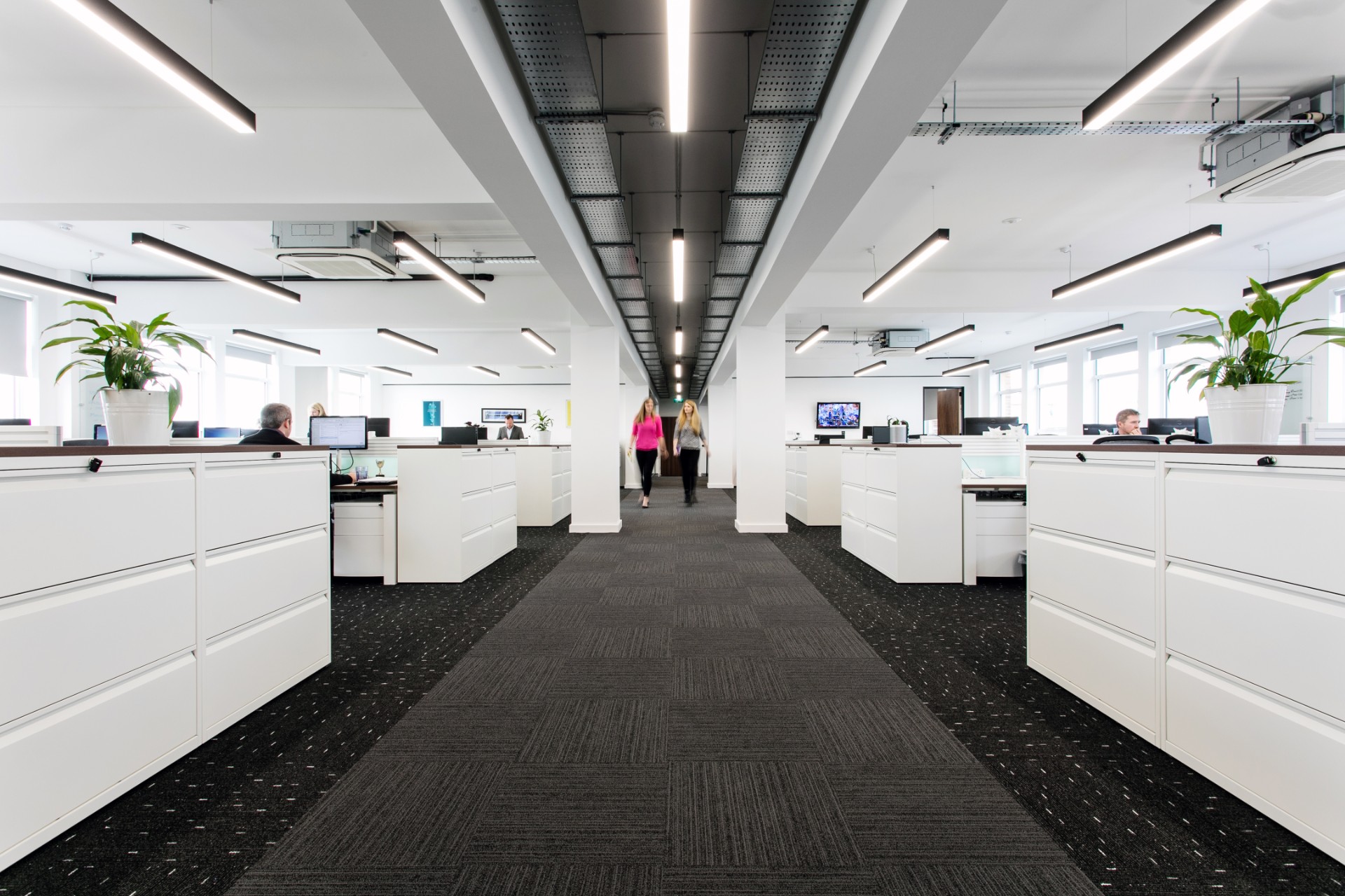 Slim linear office lighting at Vintry Building, Bristol