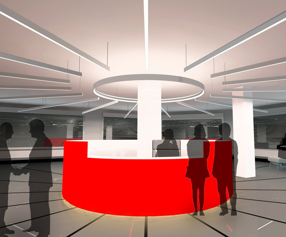 Creative lighting for reception areas at The National Mathematics and Science College (NMSC), Warwick.