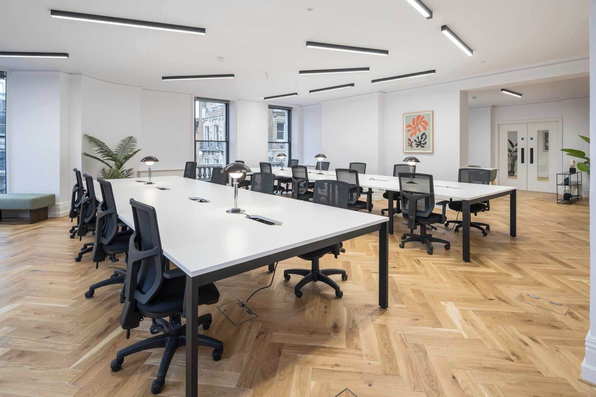 open plan office with surface mount lighting
