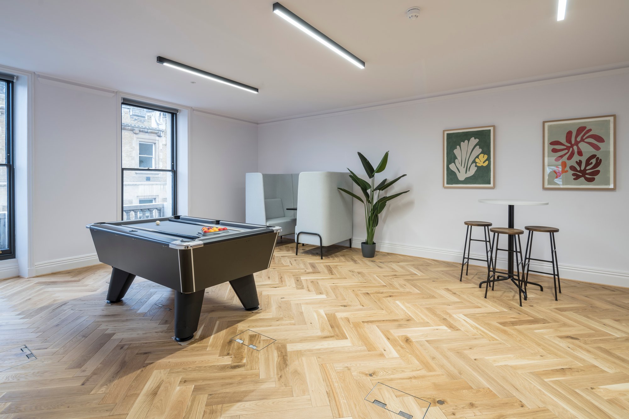 modern office space with surface mount lighting