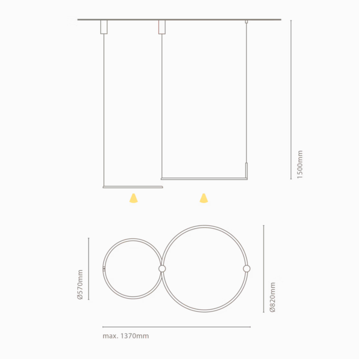 Aros suspended double technical drawing