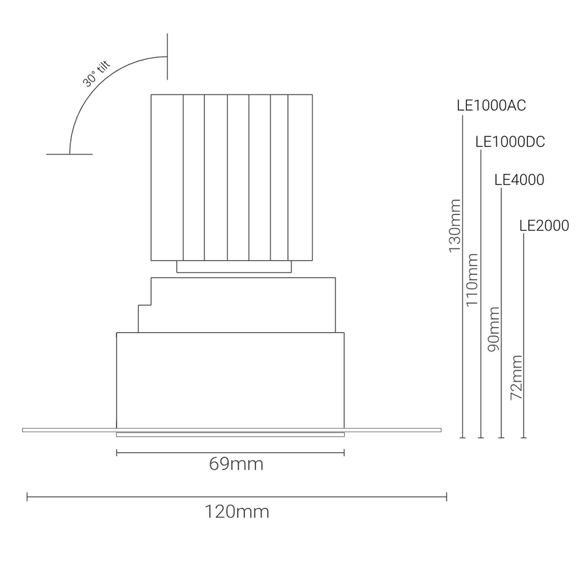 Chiara small round trimless technical drawing