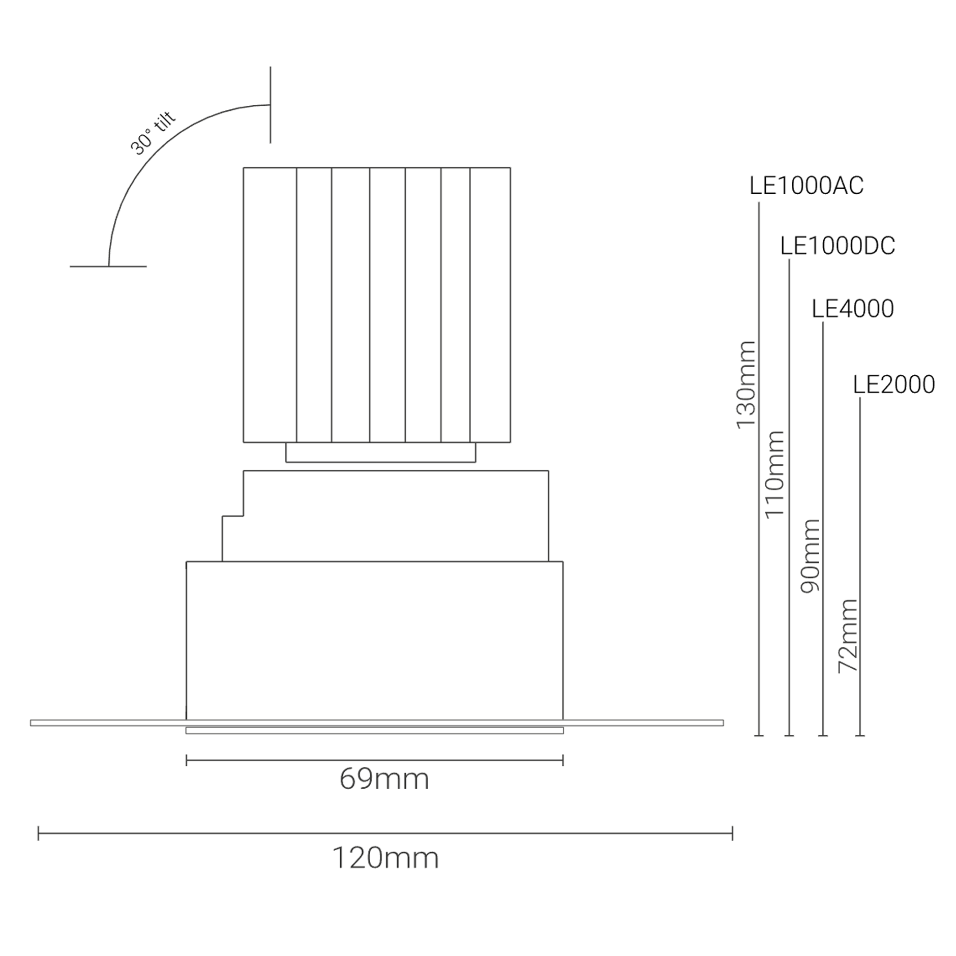 Chiara snoot trimless technical drawing