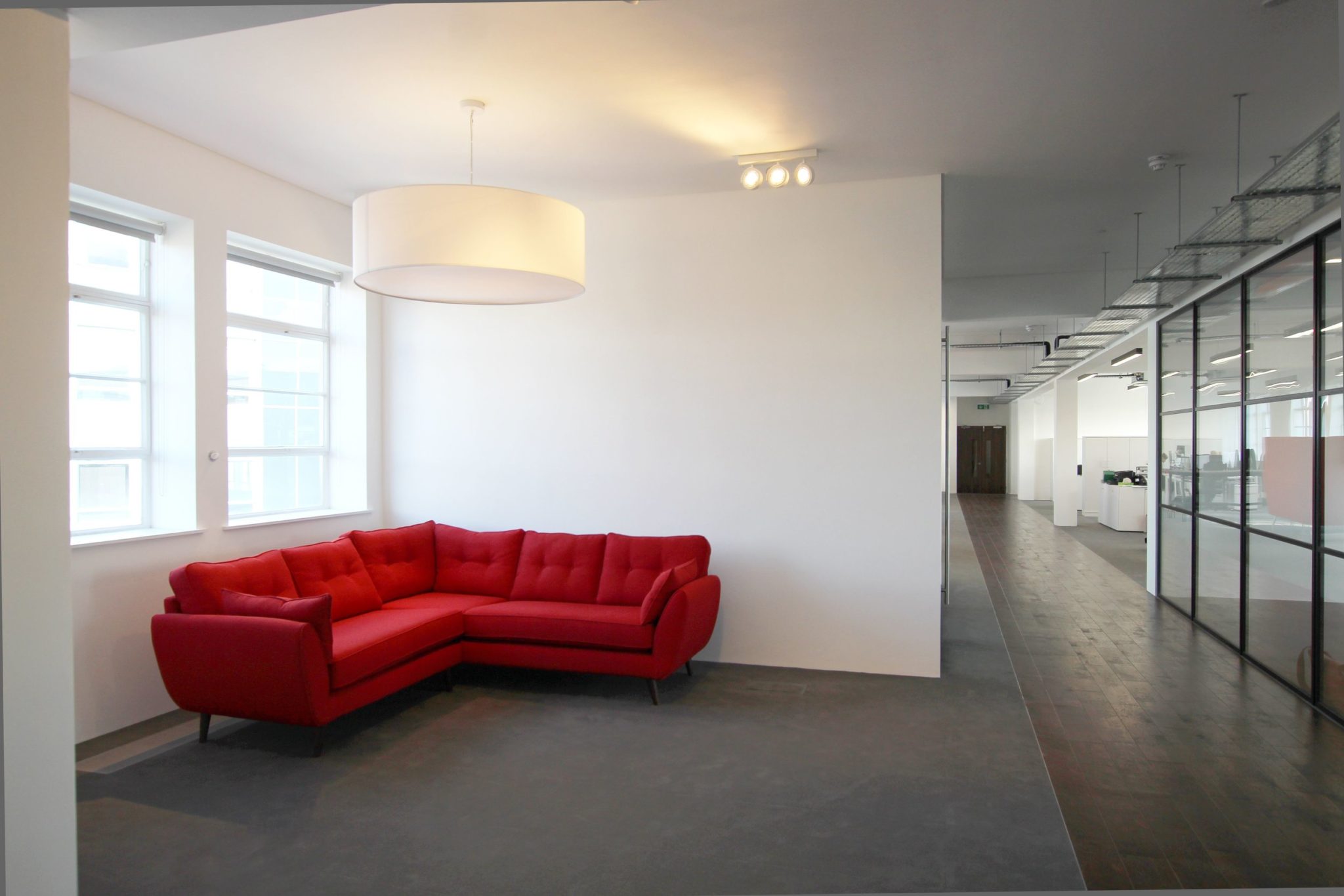 Slim linear office lighting at Vintry Building, Bristol