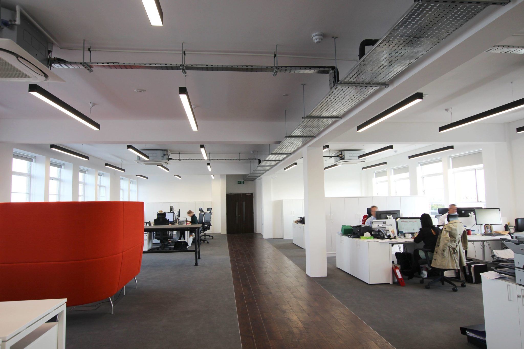 Slim linear office lighting at Vintry Building, Bristol