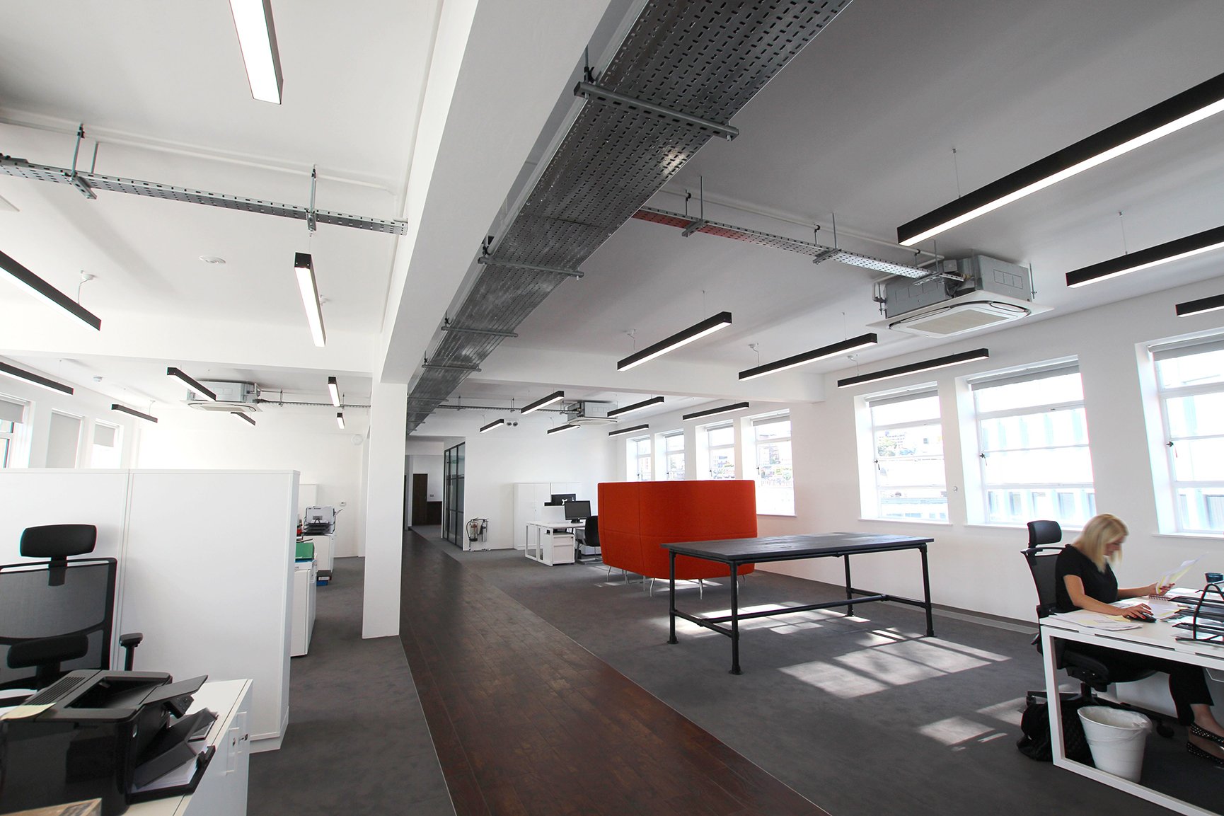 Slim linear office lighting at Vintry Building, Bristol