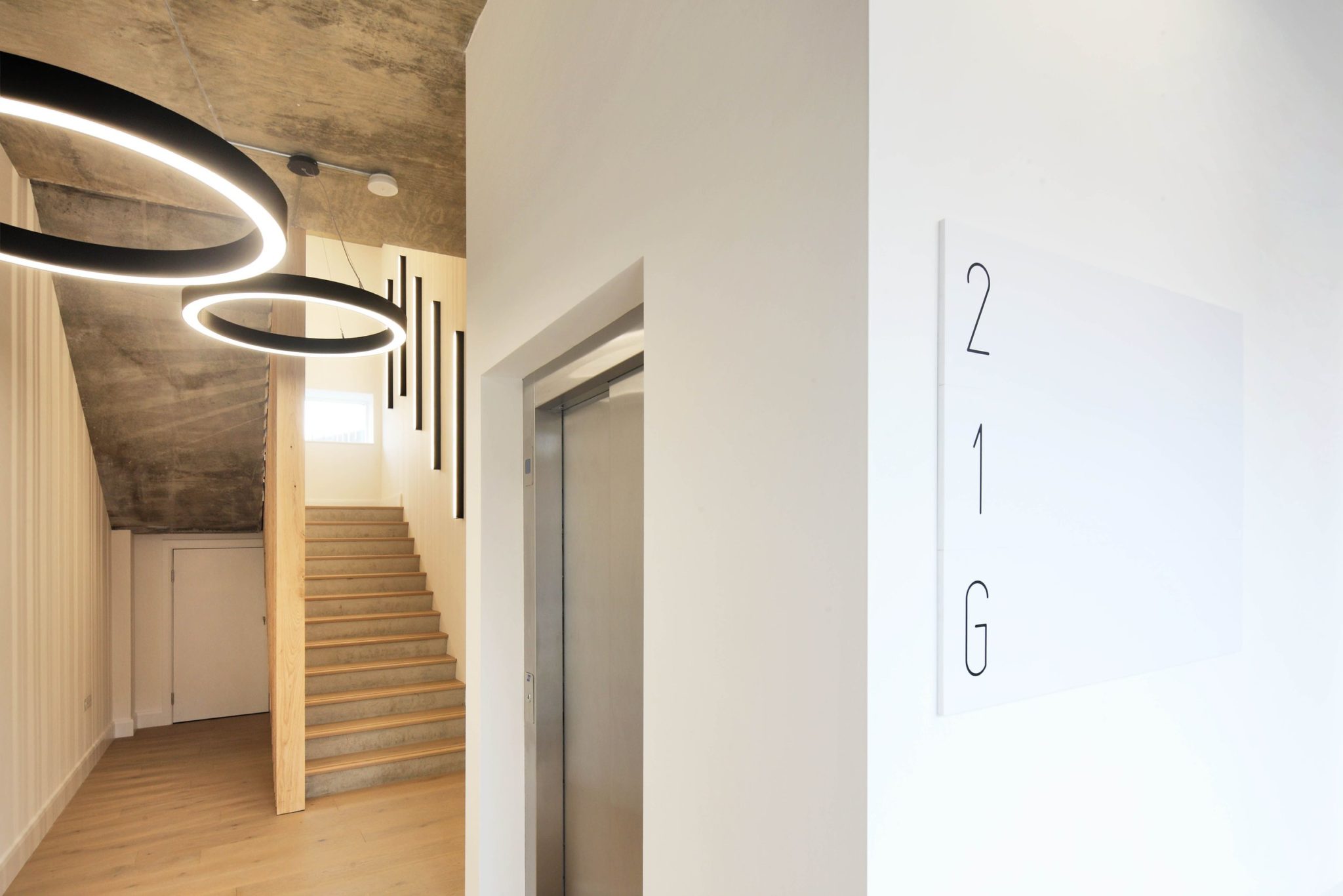 Lighting design for CAT A mixed use development at 10 Bard Road, London.