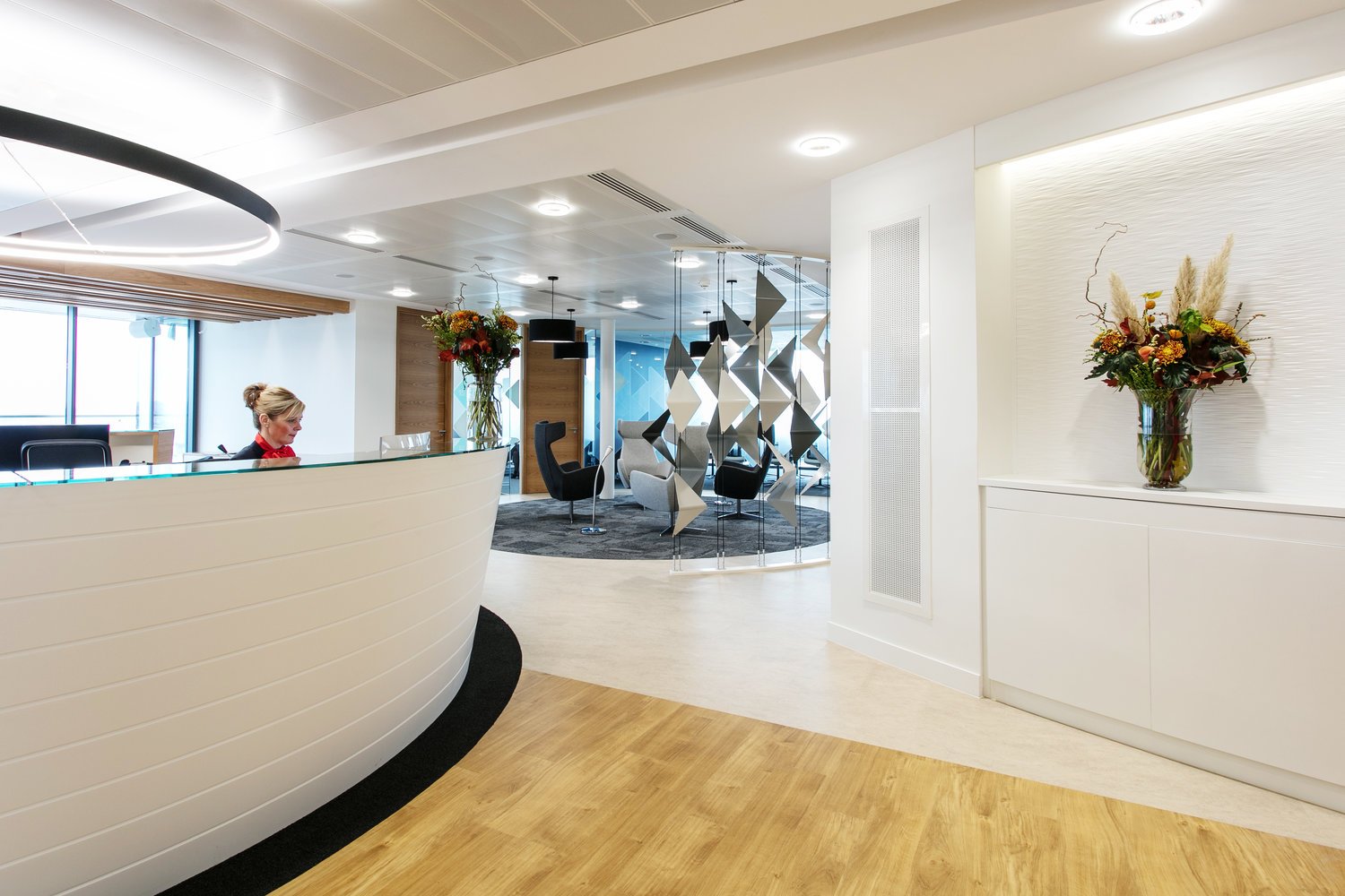 Corporate style CAT B office lighting at One Redcliffe Street, Bristol.