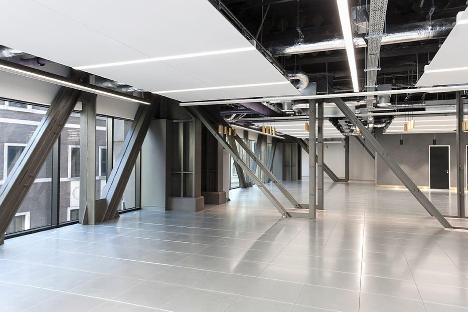 Premium city CAT A office fitout with an industrial feel at 80 Cannon Street, London.