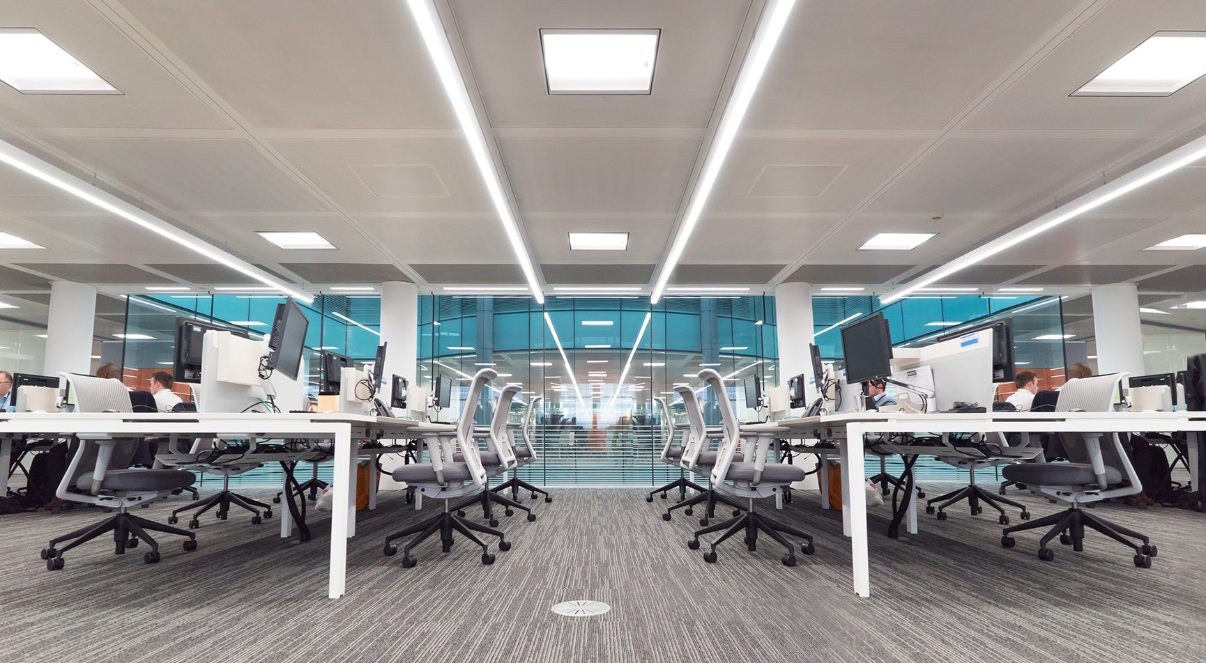 Custom lighting for suspended ceilings at Baskerville House, Birmingham.