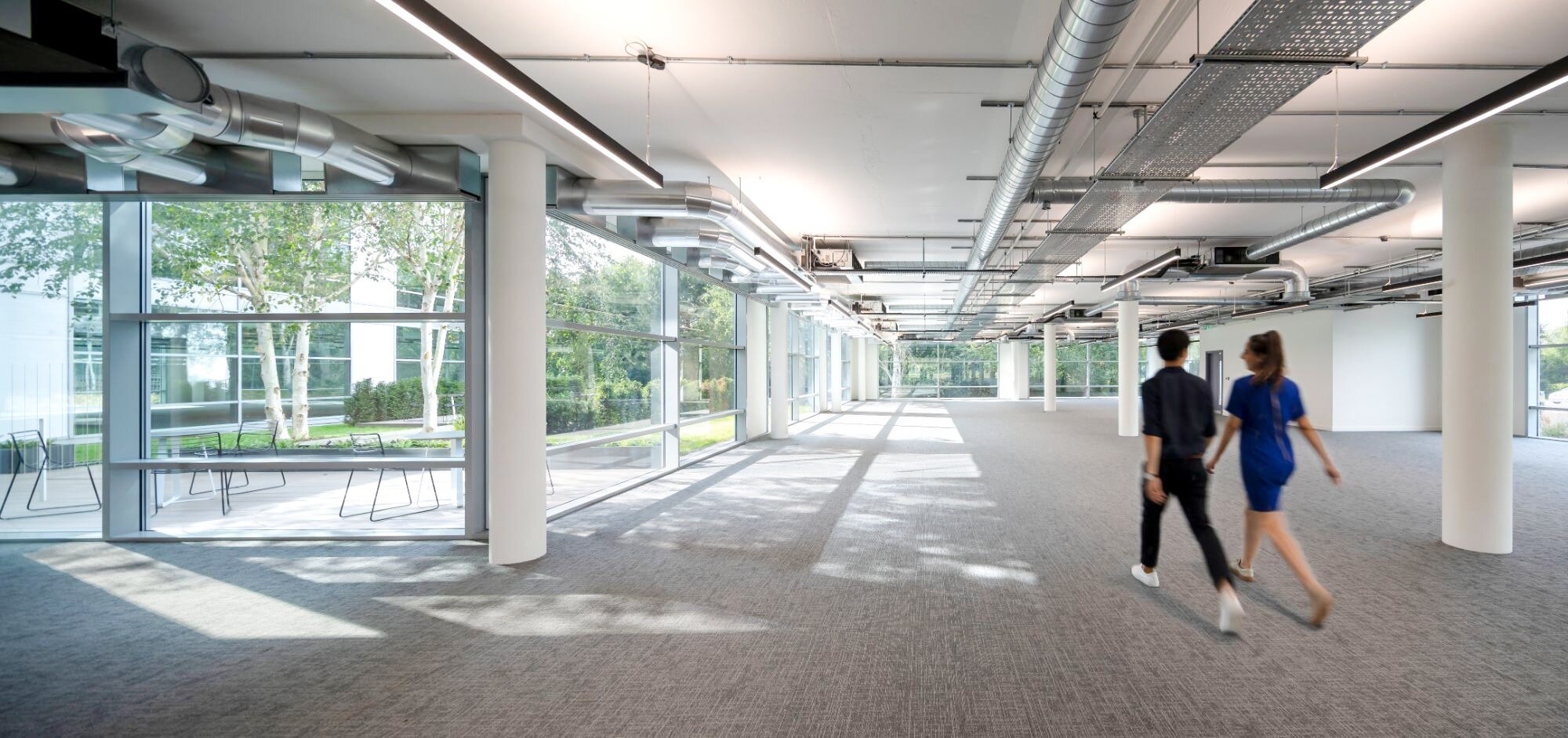 Office lighting for a stylish CAT A fitout at Birchwood Building, Surrey.