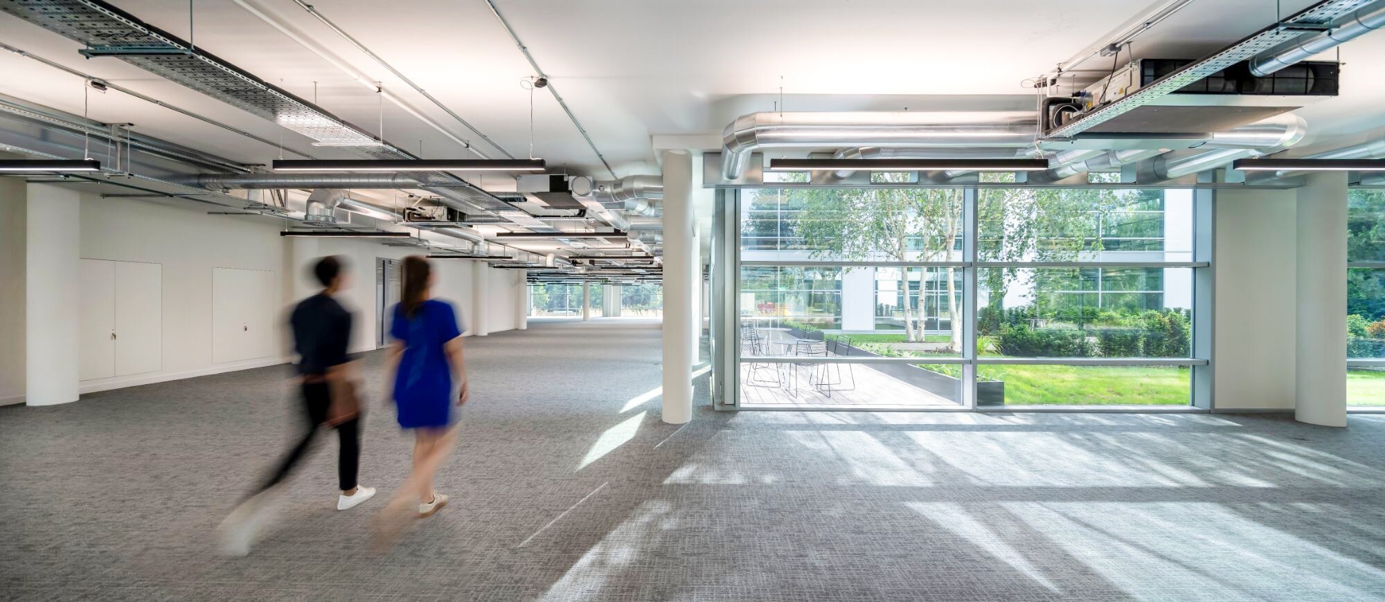 Office lighting for a stylish CAT A fitout at Birchwood Building, Surrey.