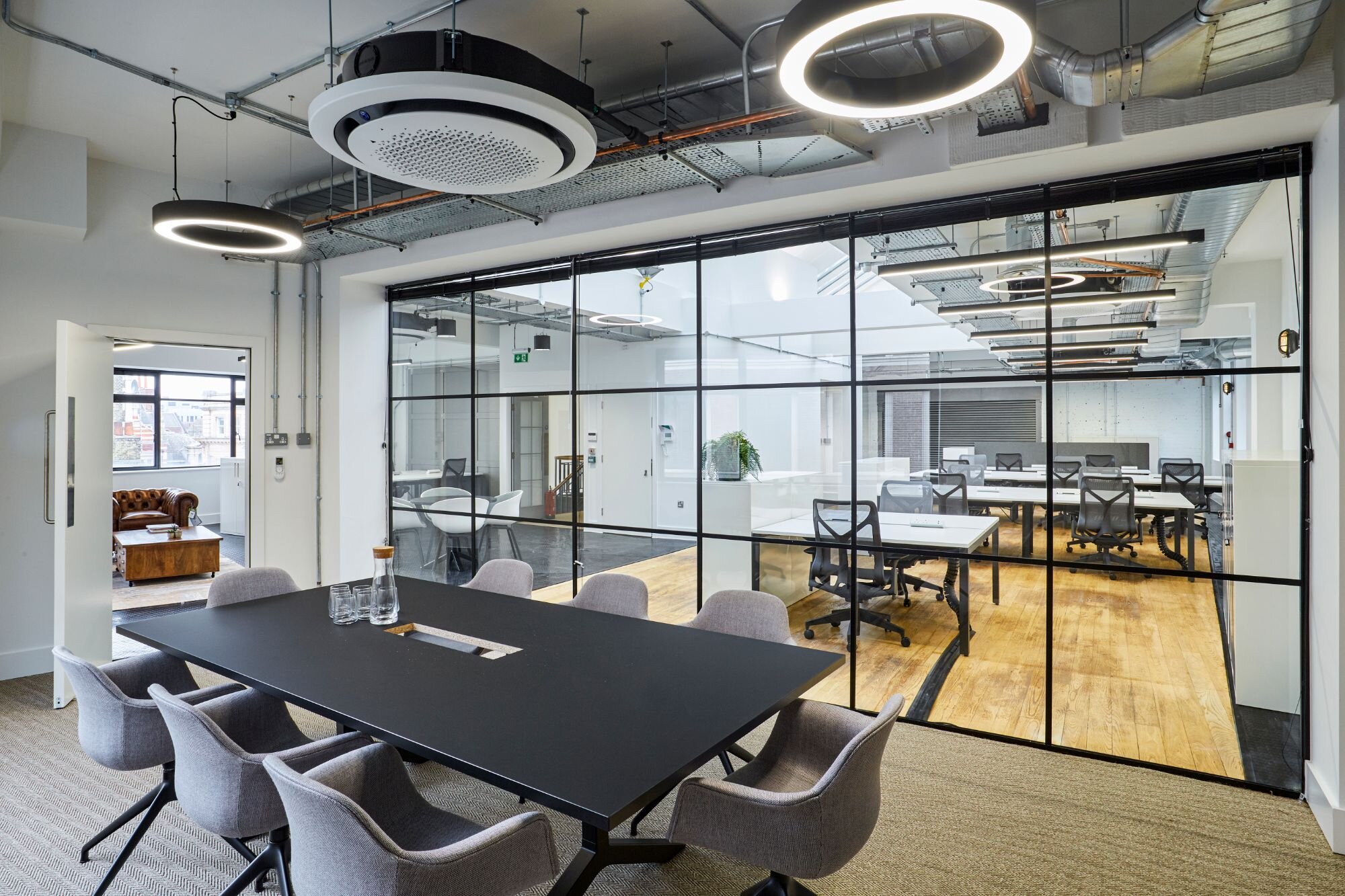 Office lighting for a high-end plug and play office space at 20 Dering Street, London.