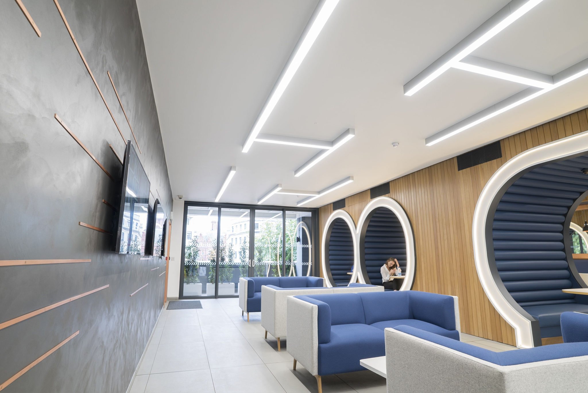 Creative lighting scheme for circulation areas at Beacon Tower, Bristol.