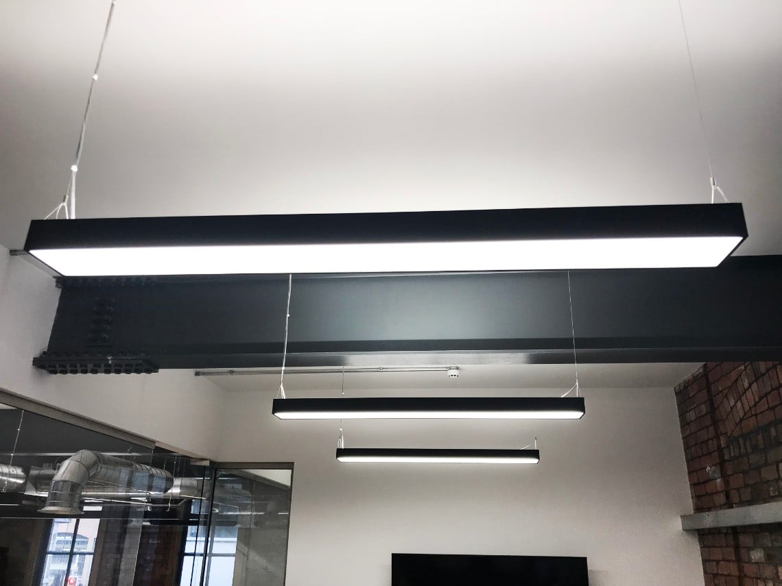 Office lighting for an industrial style CAT B fitout at 1 Cross York Street, Leeds.