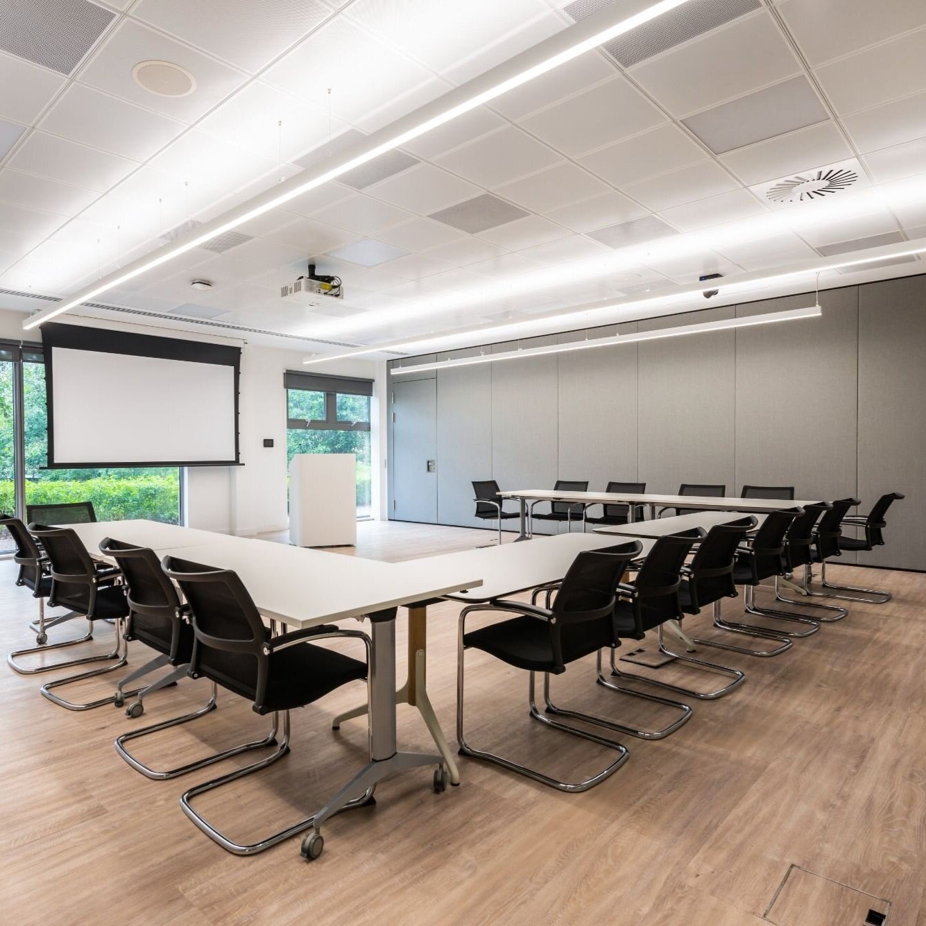 Office lighting for a CAT B office fitout at Sanofi, Reading.