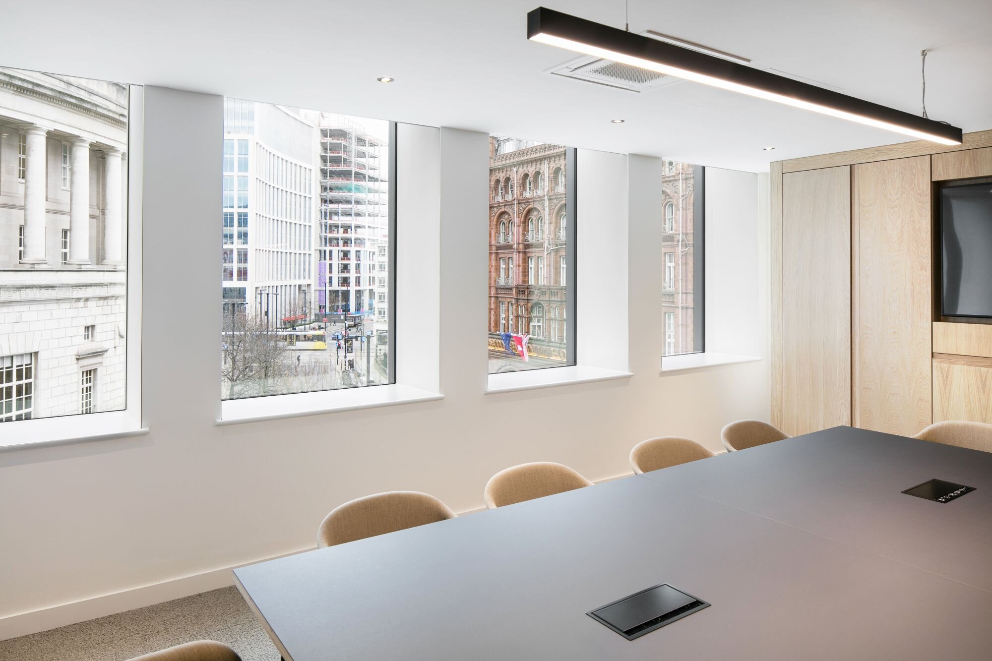 Office lighting for a contemporary BREEM rated CAT B fitout at 10-12 Mount Street, Manchester.