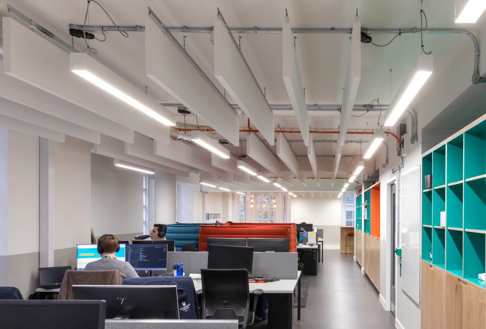 Track lighting for an education space CAT B fitout at UCL, 25 Gordon Street, London.