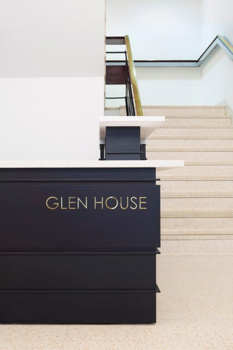 Bespoke architectural lighting for coffered slabs at Glen House, London.