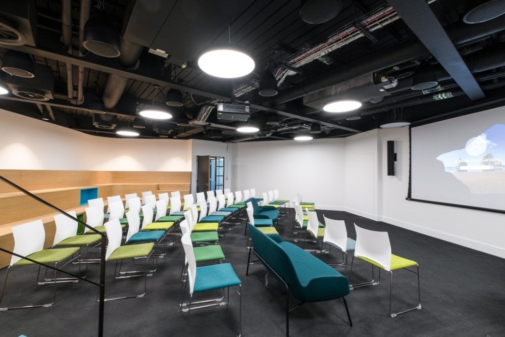 Office lighting for a trendy fast-paced CAT B fitout at Skyscanner HQ, London.