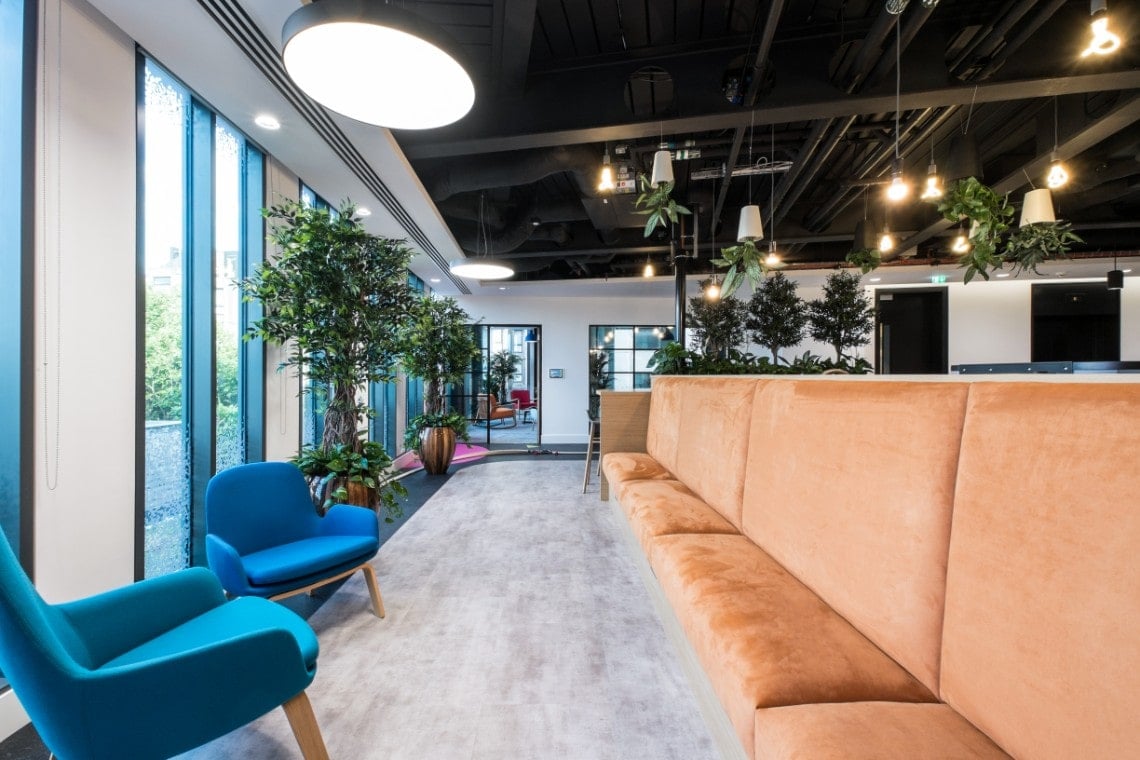 Office lighting for a trendy fast-paced CAT B fitout at Skyscanner HQ, London.