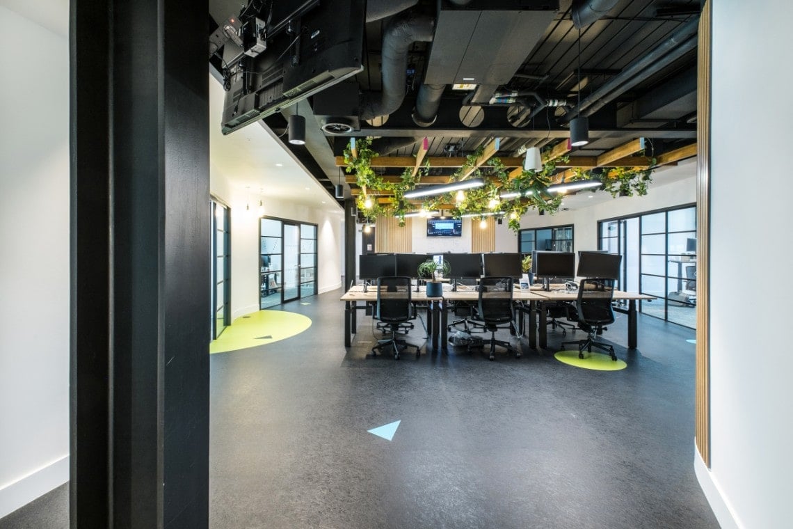 Office lighting for a trendy fast-paced CAT B fitout at Skyscanner HQ, London.