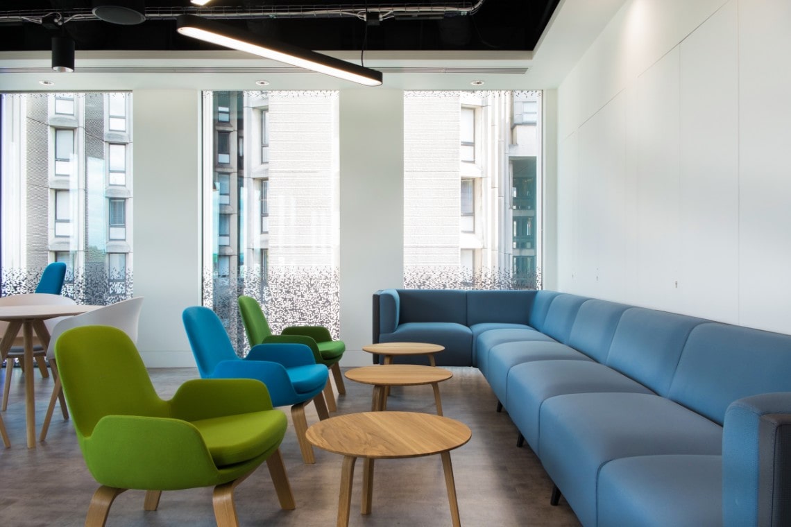 Office lighting for a trendy fast-paced CAT B fitout at Skyscanner HQ, London.