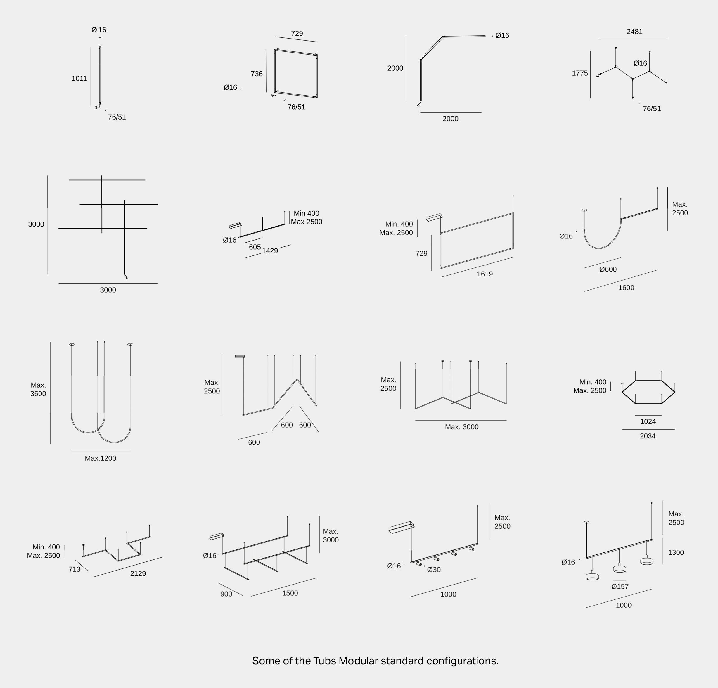 Tubs Modular variation technical drawings