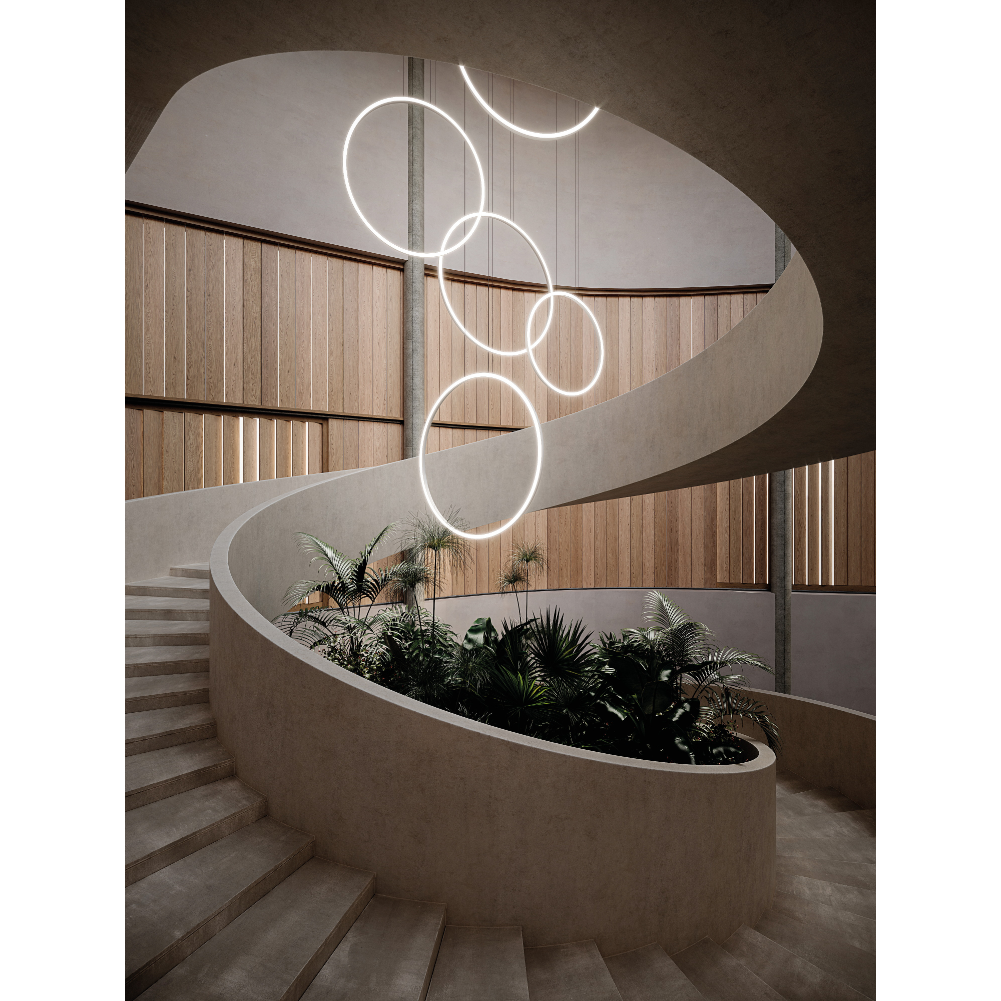 Cascade Halo Lighting Feature for Staircase
